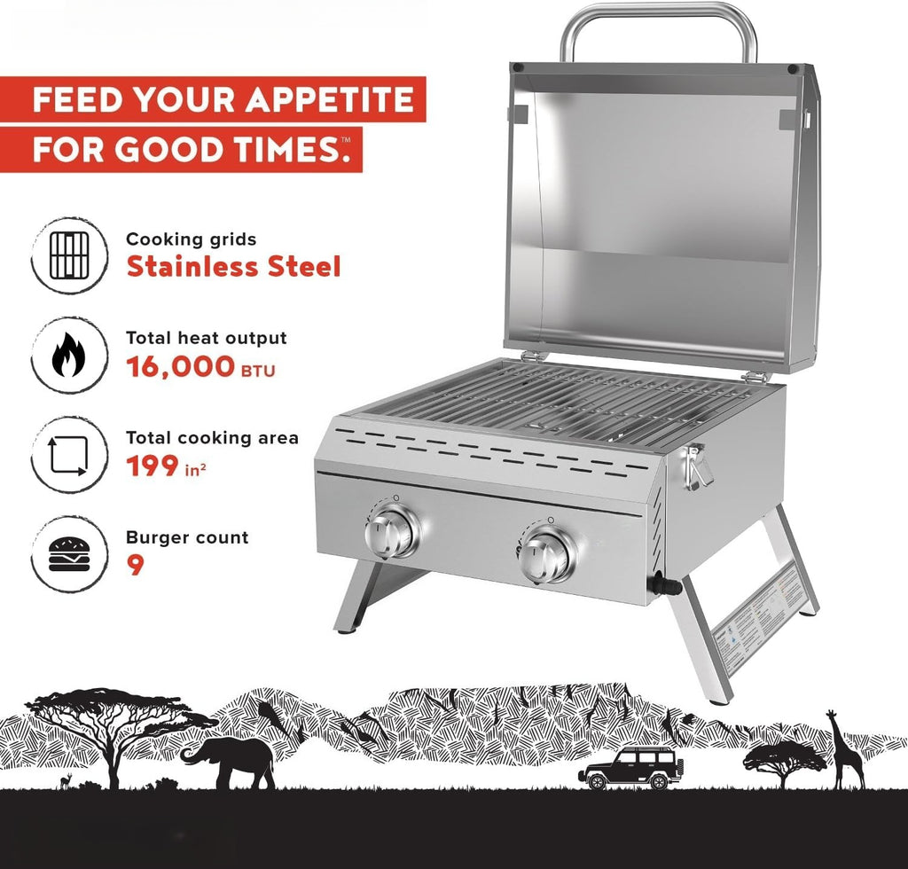 2‑Burner Tabletop Propane Gas Grill