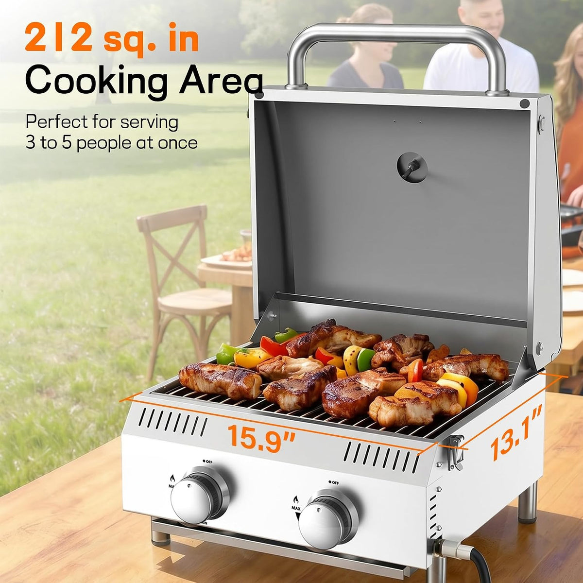 2‑Burner Tabletop Propane Gas Grill